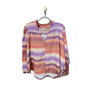 NWOT CATO Top Women’s Sz L Chevron Long Sleeves Artsy Button Up Sheer blouse